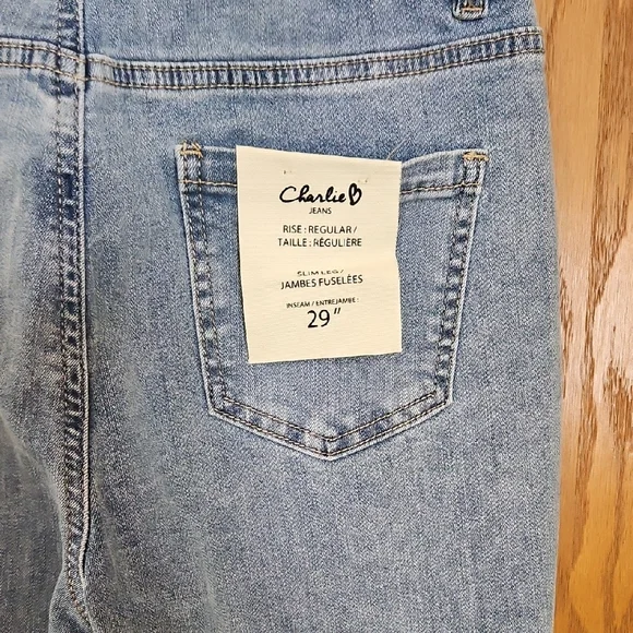 CHARLIE B Light Blue Skinny Jeans with Layered Frayed Hem - Picture 4 of 6